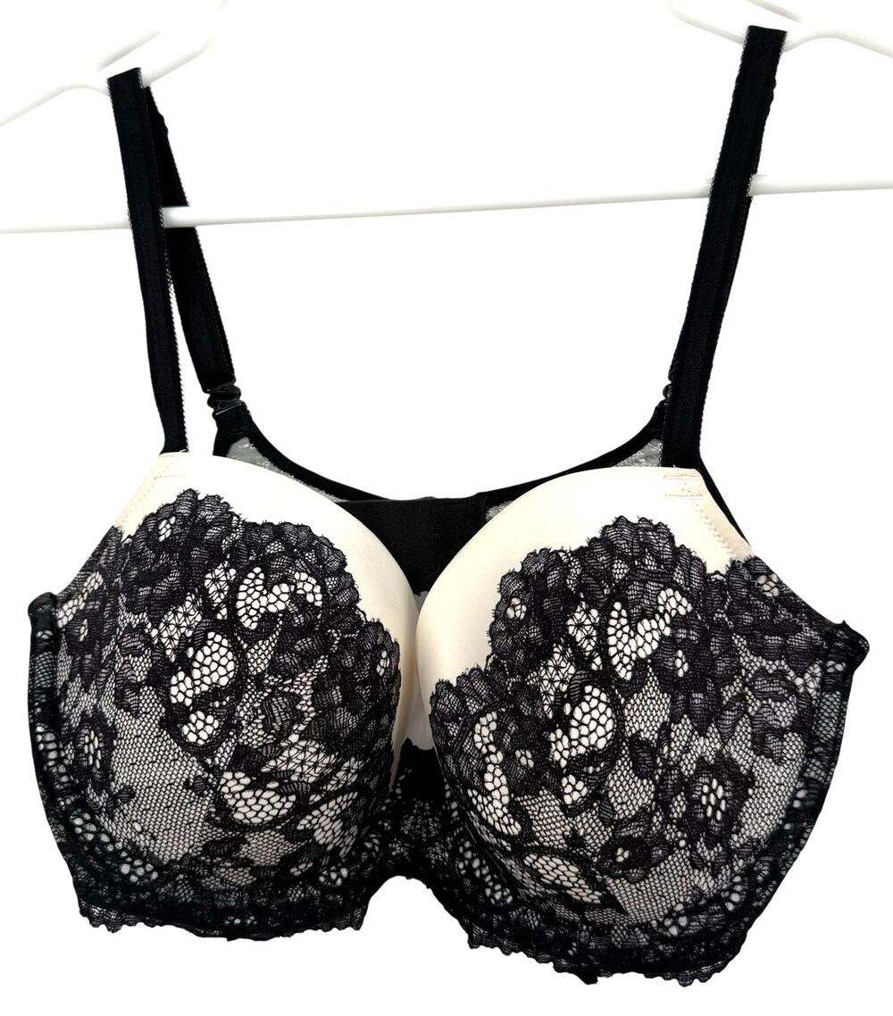 Victoria's Secret Size 34 DD Dream Angels Lined Demi Bra White Black Lace